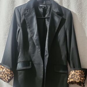 Express Black Blazer with Animal Print Cuffs
